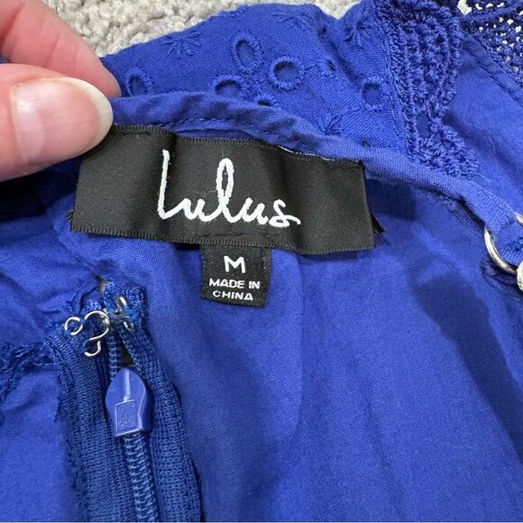 Lulus Let Your Heart Go Cobalt Blue Eyelet A-Line Mini Dress Size M - Picture 9 of 14